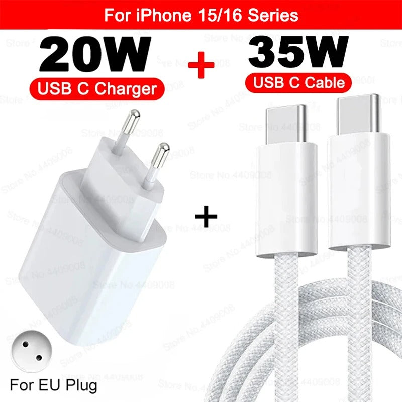 20W PD Schnellladegerät mit USB-C Kabel – Kompatibel mit iPhone 15–16 Pro/Max/Plus