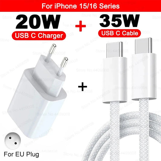 20W PD Schnellladegerät mit USB-C Kabel – Kompatibel mit iPhone 15–16 Pro/Max/Plus