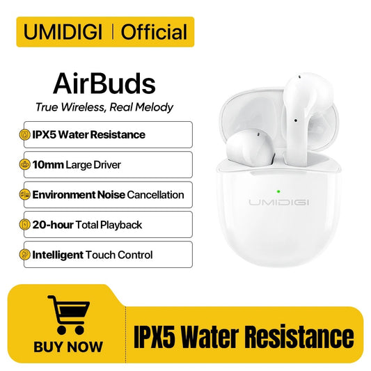 UMIDIGI AirBuds – Kabellose Bluetooth Kopfhörer mit ENC Noise Cancelling, IPX5, 20h Akku & 10mm Treiber