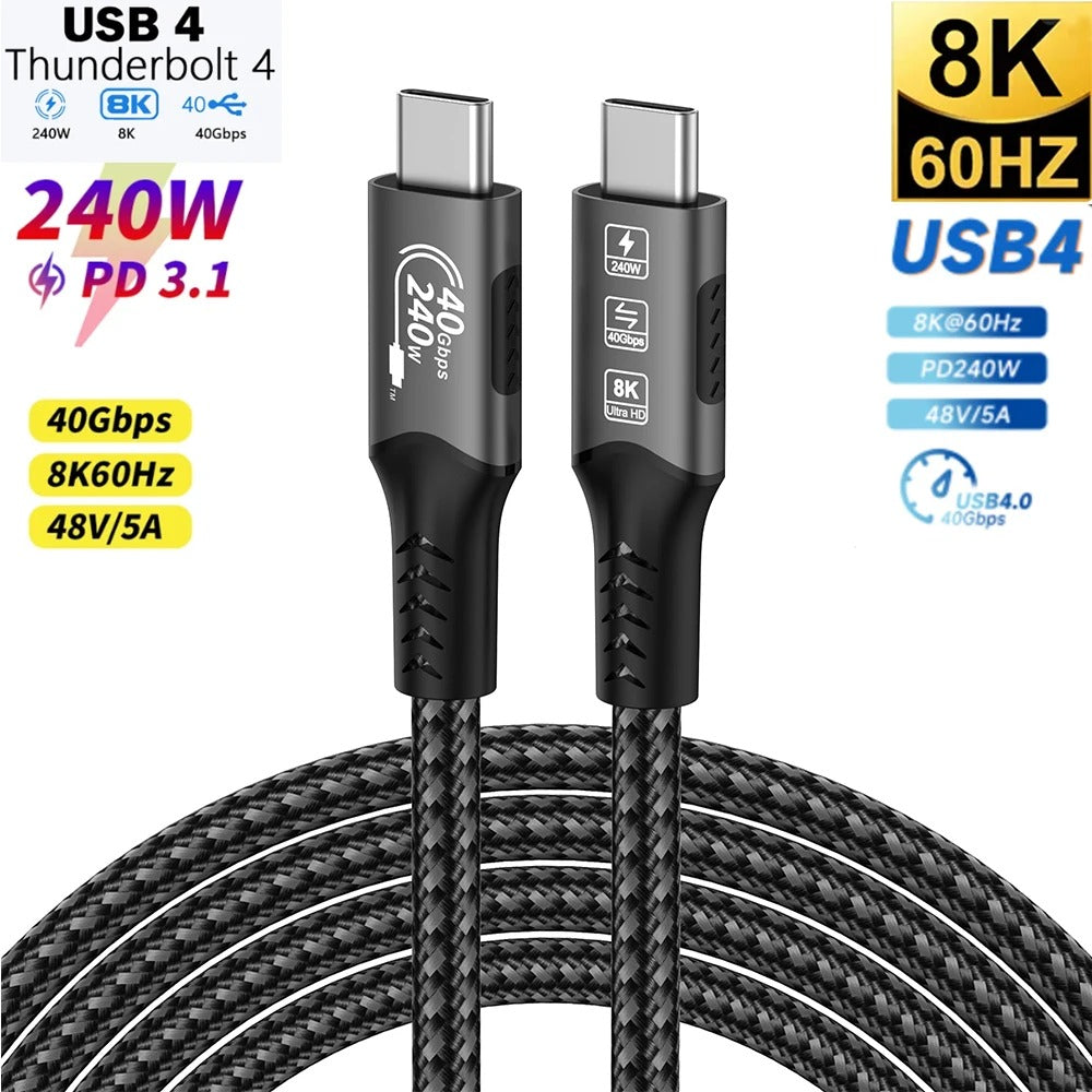 Thunderbolt 4 / USB4 Kabel – 40Gbps | 240W PD3.1 Schnellladen | 8K Video | 1m