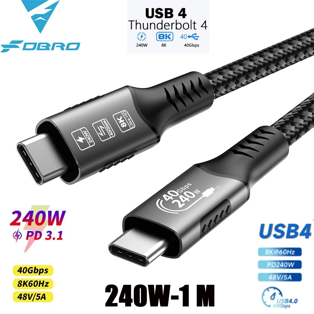 Thunderbolt 4 / USB4 Kabel – 40Gbps | 240W PD3.1 Schnellladen | 8K Video | 1m