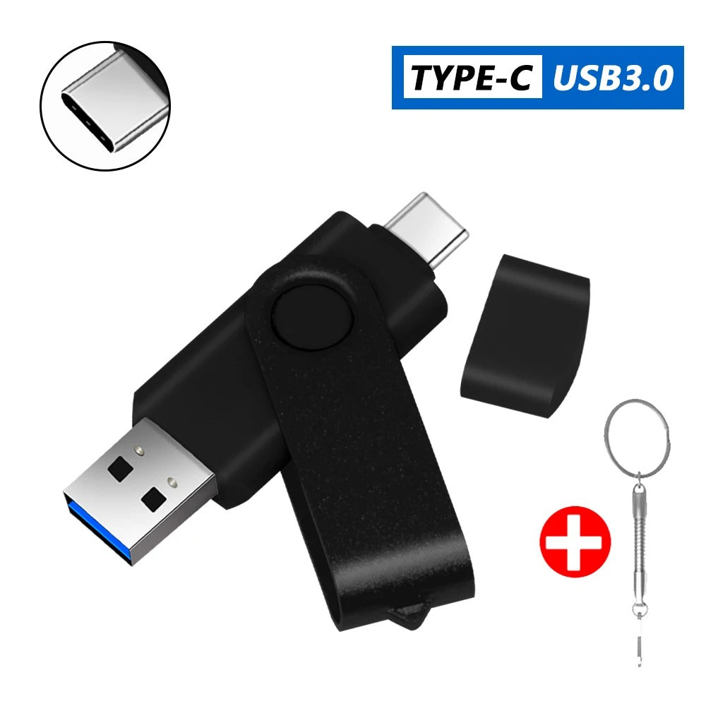 64 GB 2‑in‑1 USB‑C & USB‑A 3.0 High‑Speed Flash‑Drive – 360° drehbar, Schwarz